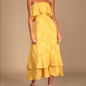 Love You So Truly Yellow Burnout Floral Strapless Midi Dress - Sizes XS & S